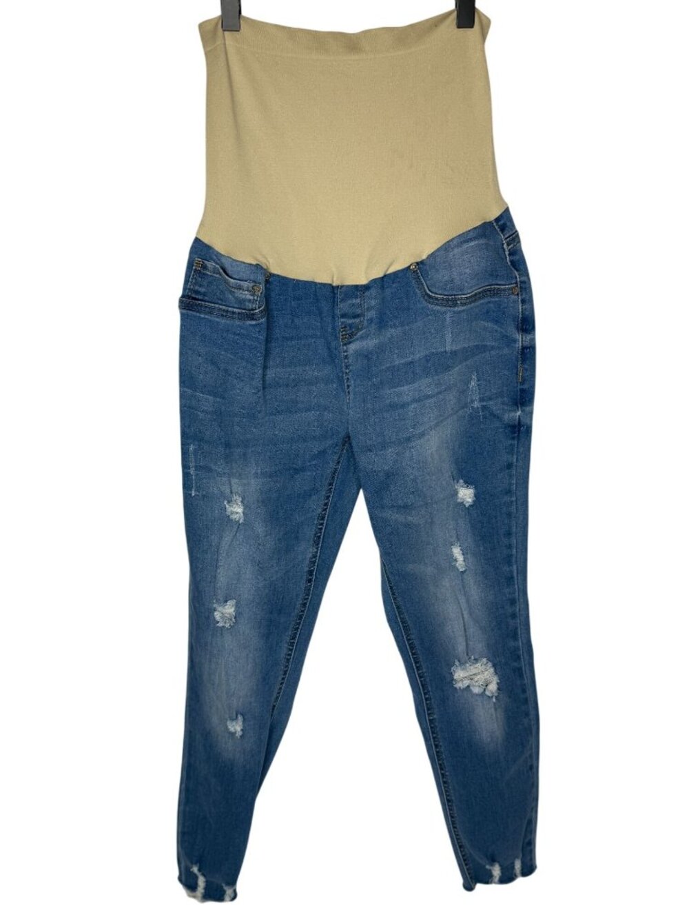 Blue Savvy Maternity Jeans XL Skinny Distressed Raw Hem Stretch Denim